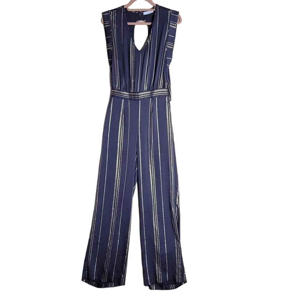 Anthropologie Current Air Gray Gold Metallic Sleeveless Jumpsuit Women Size M